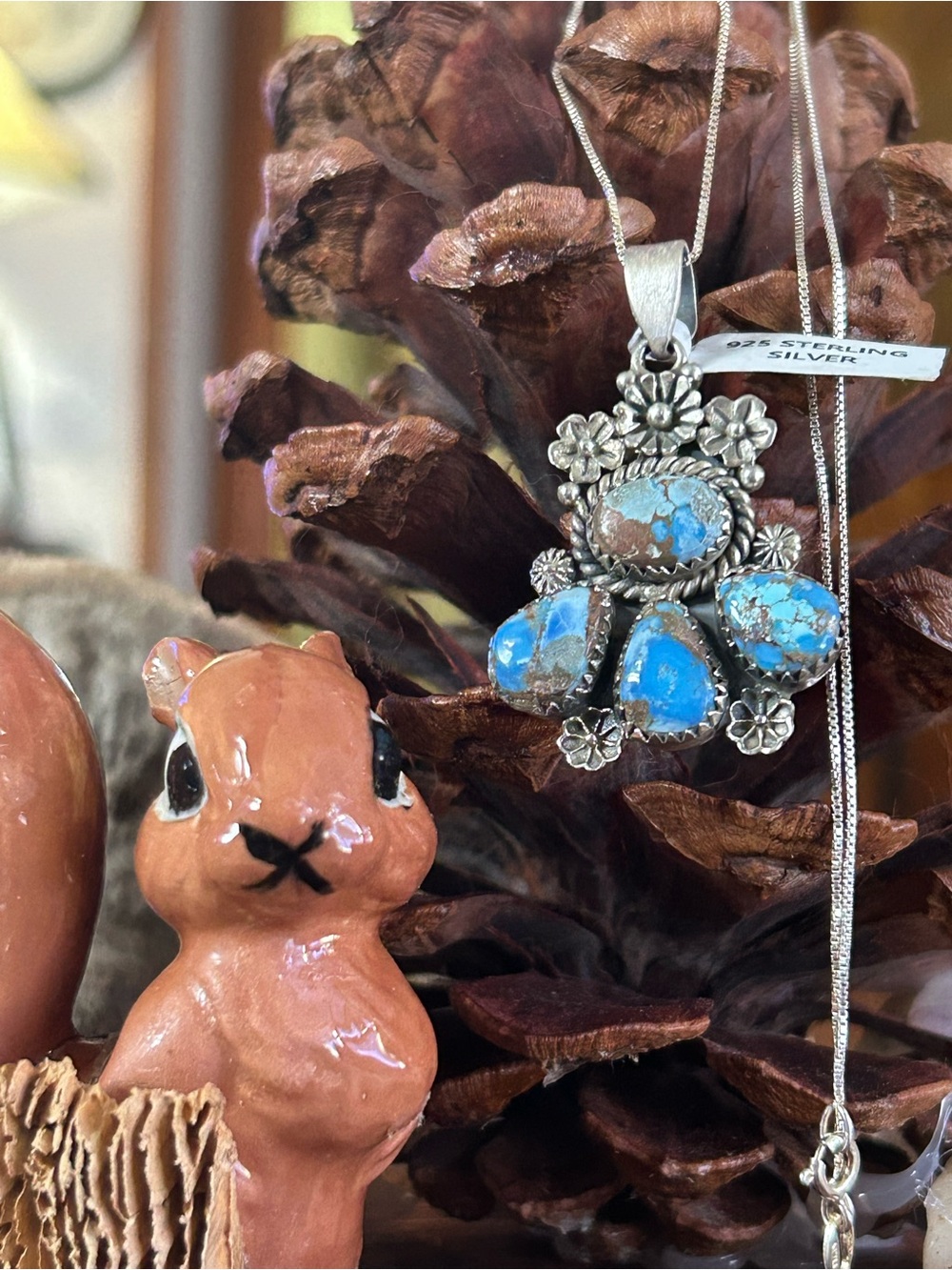 925 Sterling flower fabulous golden hills turquoise necklace